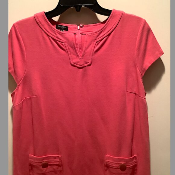Talbots Hot Pink Casual Cap Sleeve Dress Size 12P, Poly-blend, unlined, back zip - Picture 5 of 10